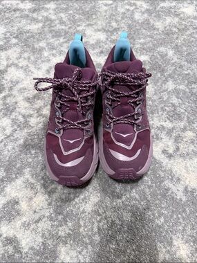 Hoka Women’s Plum and Light Blue Trail Sneakers